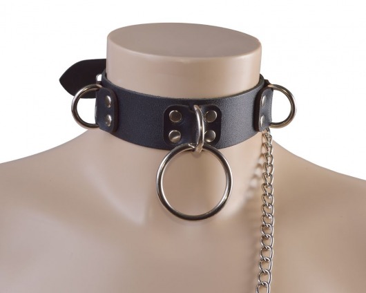 Черный кожаный ошейник Big Ring - Sitabella - купить с доставкой в Кисловодске