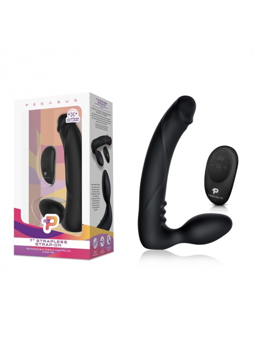 Черный безремневой страпон с вибрацией - 20,3 см. - Pegasus - купить с доставкой в Кисловодске