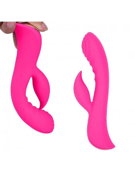 Ярко-розовый вибромассажер-кролик 5  Silicone Ripple Passion - 19,1 см. - Erokay