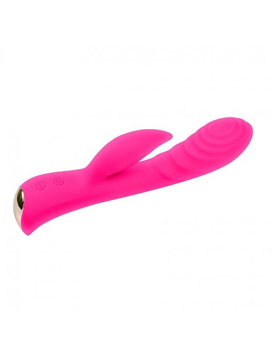 Ярко-розовый вибромассажер-кролик 5  Silicone Ripple Passion - 19,1 см. - Erokay