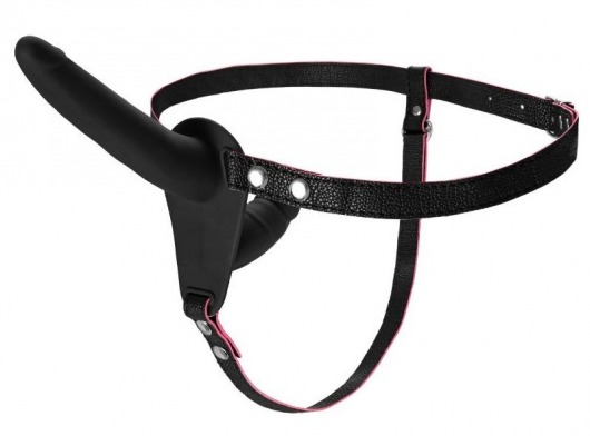 Черный страпон на ремнях с вагинальной пробкой - 15 см. - ToyFa - купить с доставкой в Кисловодске