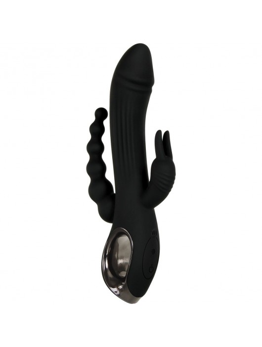 Черный вибромассажер с тройной стимуляцией Trifecta - 21,6 см. - Evolved