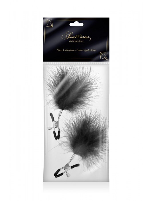 Зажимы на соски с черными пуховыми кисточками Sweet Caress Feather Nipple Clumps - Sweet Caress - купить с доставкой в Кисловодске