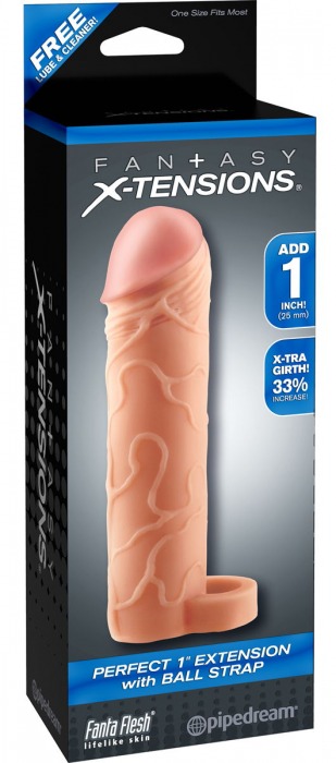 Телесная насадка с кольцом Perfect 1 Extension with Ball Strap - 17 см. - Pipedream - в Кисловодске купить с доставкой