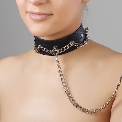 Чёрный ошейник из натуральной кожи - Sitabella - купить с доставкой в Кисловодске