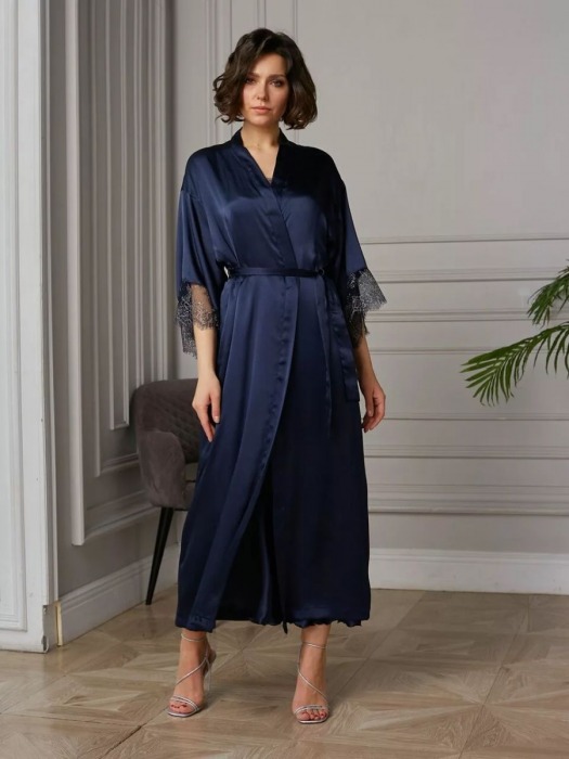 Длинный халат на поясе из искусственного шелка - Felisse купить с доставкой