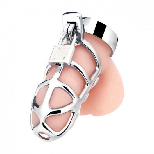 Серебристая металлическая клетка для члена с замком Enslave Cock Cage - BlueLine - купить с доставкой в Кисловодске