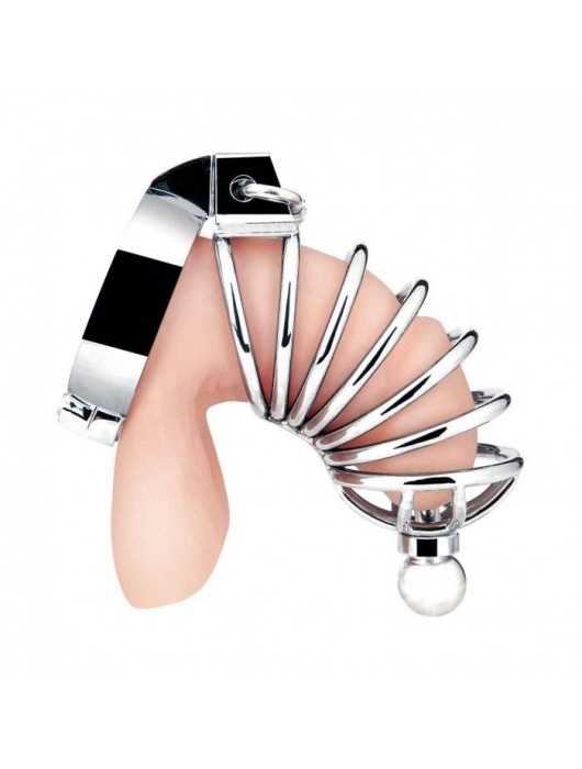 Серебристая клетка для члена Urethral Play Cage - BlueLine - купить с доставкой в Кисловодске