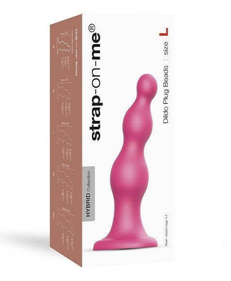 Розовая насадка Strap-On-Me Dildo Plug Beads size L - Strap-on-me - купить с доставкой в Кисловодске