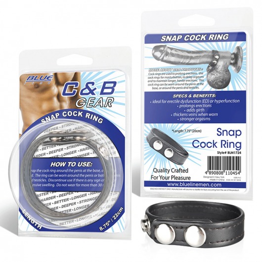 Кольцо на пенис из искусственной кожи на клепках SNAP COCK RING - BlueLine - в Кисловодске купить с доставкой