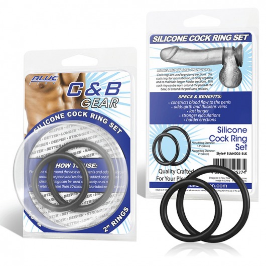 Набор из двух черных силиконовых колец разного диаметра SILICONE COCK RING SET - BlueLine - в Кисловодске купить с доставкой