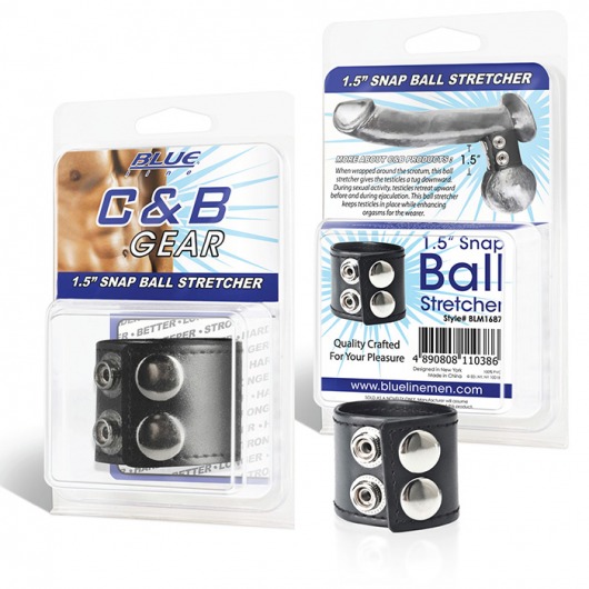 Хомут-утяжка для мошонки из искусственной кожи на клепках SNAP BALL STRETCHER - BlueLine - купить с доставкой в Кисловодске