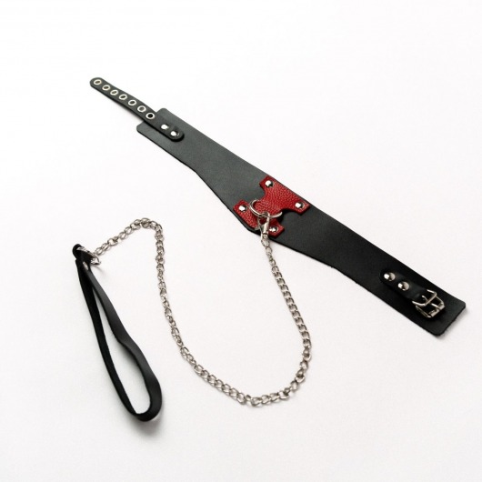 Черный широкий ошейник с красным декором и поводком - Crazy Handmade - купить с доставкой в Кисловодске