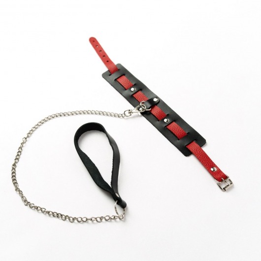 Черный ошейник с красным ремешком и поводком - Crazy Handmade - купить с доставкой в Кисловодске