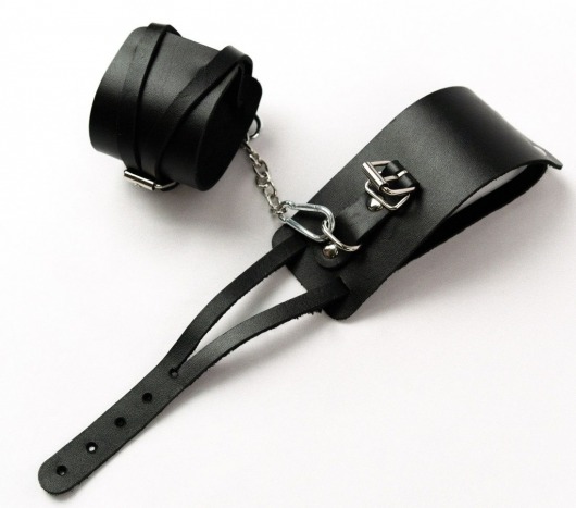 Черные кожаные оковы с креплением в виде веревочек - Crazy Handmade - купить с доставкой в Кисловодске