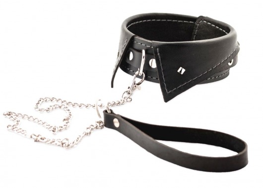 Черный ошейник-воротничок с металлическим поводком - Crazy Handmade - купить с доставкой в Кисловодске