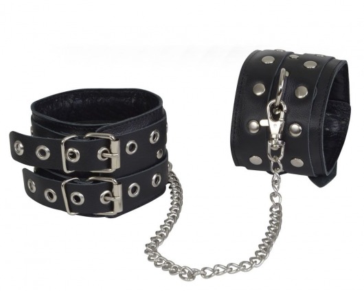 Чёрные кожаные оковы, соединенные цепочкой - Sitabella - купить с доставкой в Кисловодске