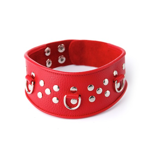 Кожаный красный ошейник с велюровой подкладкой - Sitabella - купить с доставкой в Кисловодске