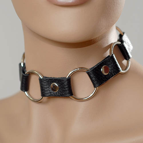 Кожаный черный ошейник с кольцами - Sitabella - купить с доставкой в Кисловодске