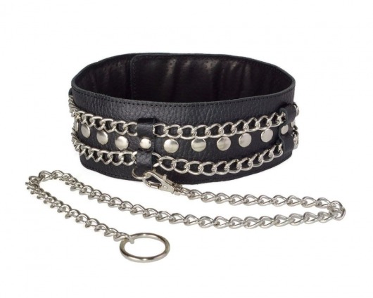 Чёрный ошейник с цепочками и поводком - Sitabella - купить с доставкой в Кисловодске