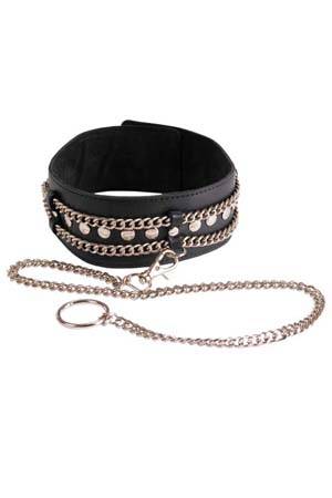 Чёрный ошейник с цепочками и поводком - Sitabella - купить с доставкой в Кисловодске