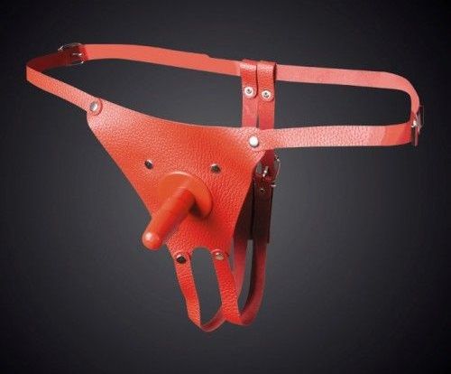 Красные кожаные универсальные трусики со штырьком для насадок - Sitabella - купить с доставкой в Кисловодске