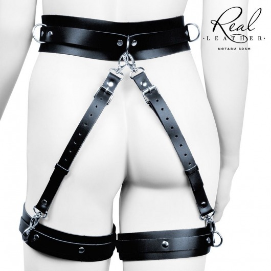 Черный кожаный пояс с гартерами - S-M - Notabu - купить с доставкой в Кисловодске
