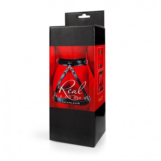 Черный кожаный пояс с гартерами - S-M - Notabu - купить с доставкой в Кисловодске