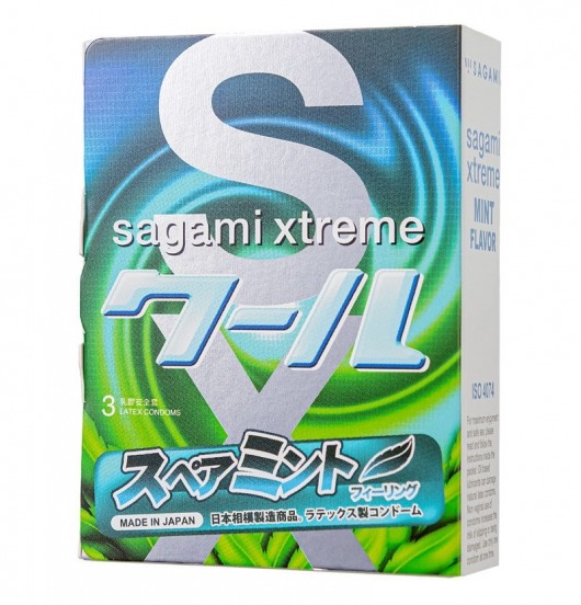 Презервативы Sagami Xtreme Mint с ароматом мяты - 3 шт. - Sagami - купить с доставкой в Кисловодске