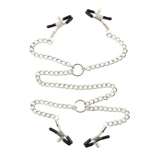 Серебристые зажимы для сосков и половых губ на тонкой цепочке - Notabu - купить с доставкой в Кисловодске