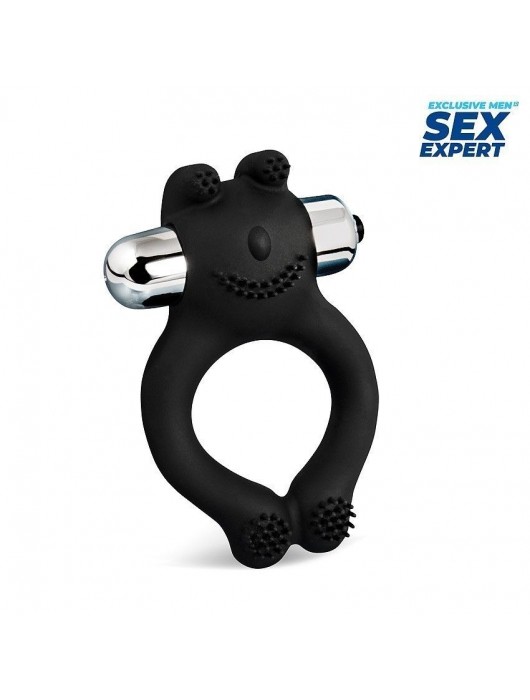 Черное силиконовое эрекционное виброкольцо Sex Expert - Sex Expert - в Кисловодске купить с доставкой