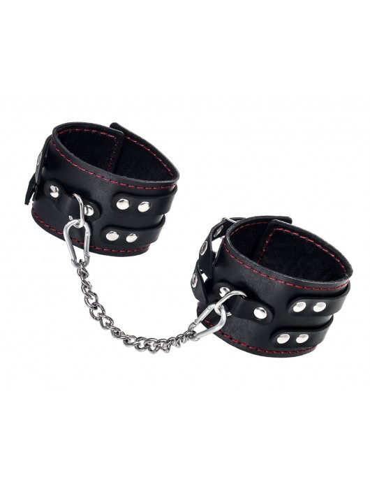 Черные кожаные оковы с двумя ремнями и контрастной строчкой - Pecado - купить с доставкой в Кисловодске