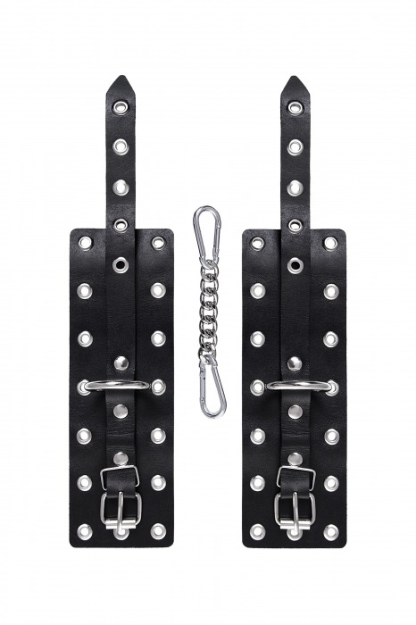 Черные кожаные однослойные наручники с люверсами - Pecado - купить с доставкой в Кисловодске