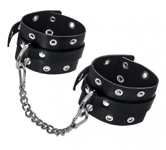 Черные кожаные однослойные оковы с люверсами - Pecado - купить с доставкой в Кисловодске