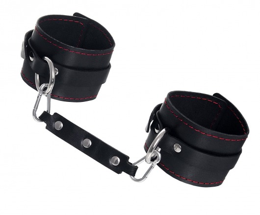 Черные кожаные однослойные оковы с контрастной строчкой - Pecado - купить с доставкой в Кисловодске