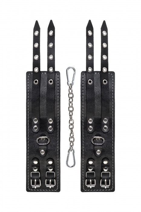 Черные кожаные оковы с двумя ремнями и красной подкладкой - Pecado - купить с доставкой в Кисловодске