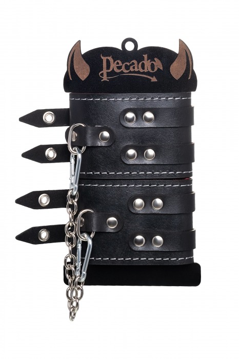 Черные кожаные оковы с двумя ремнями и красной подкладкой - Pecado - купить с доставкой в Кисловодске