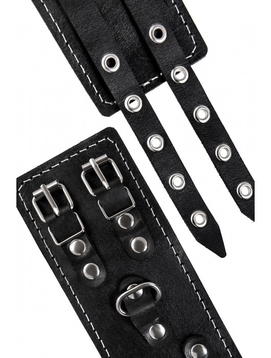 Черные кожаные оковы с двумя ремнями и красной подкладкой - Pecado - купить с доставкой в Кисловодске
