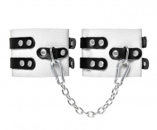 Бело-черные оковы с двумя ремешками и люверсами - Pecado - купить с доставкой в Кисловодске