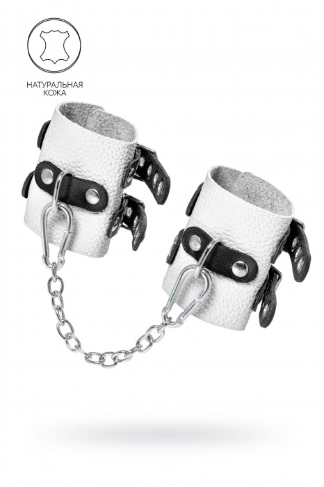 Бело-черные наручники с двумя ремешками и люверсами - Pecado - купить с доставкой в Кисловодске
