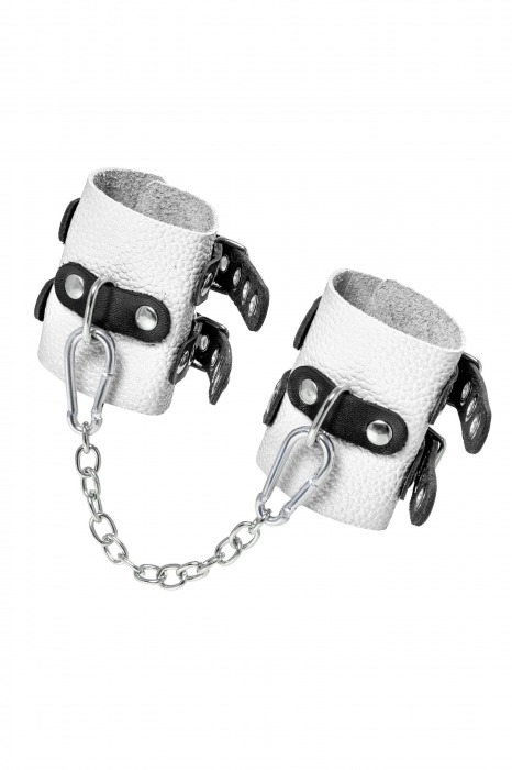 Бело-черные наручники с двумя ремешками и люверсами - Pecado - купить с доставкой в Кисловодске