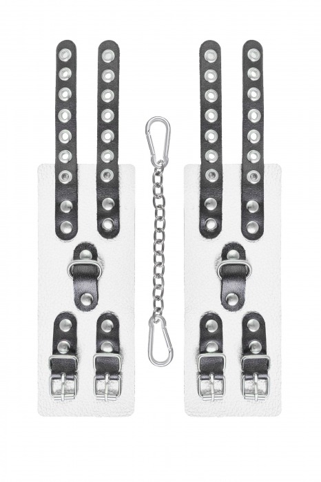 Бело-черные наручники с двумя ремешками и люверсами - Pecado - купить с доставкой в Кисловодске