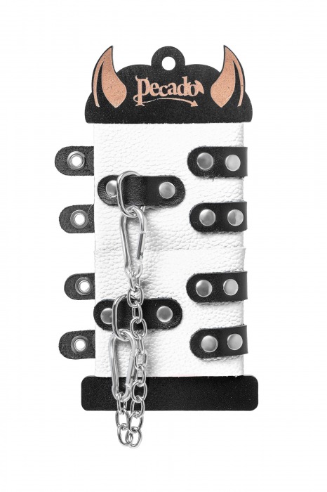 Бело-черные наручники с двумя ремешками и люверсами - Pecado - купить с доставкой в Кисловодске