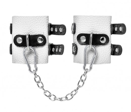 Бело-черные наручники с двумя ремешками и люверсами - Pecado - купить с доставкой в Кисловодске