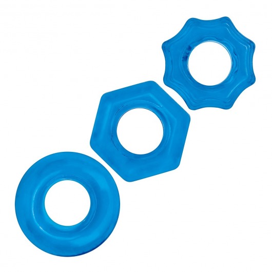 Комплект из трех голубых колец для эрекции 3-Pack Nuts   Bolts Stretch Cock Ring Set - BlueLine - в Кисловодске купить с доставкой