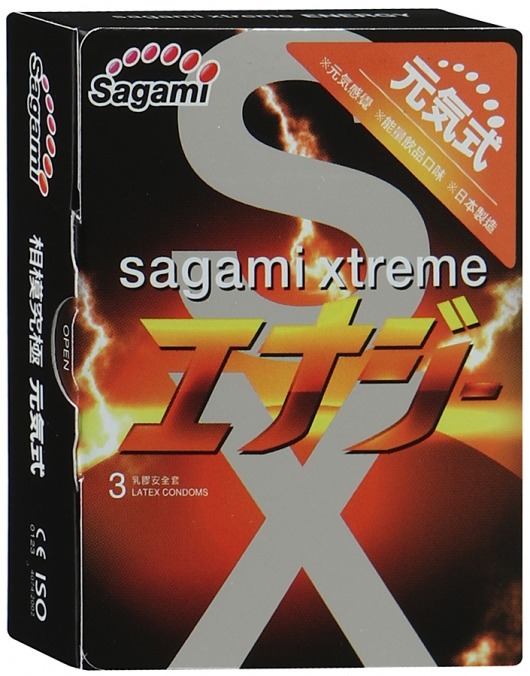 Презервативы Sagami Xtreme ENERGY с ароматом энергетика - 3 шт. - Sagami - купить с доставкой в Кисловодске