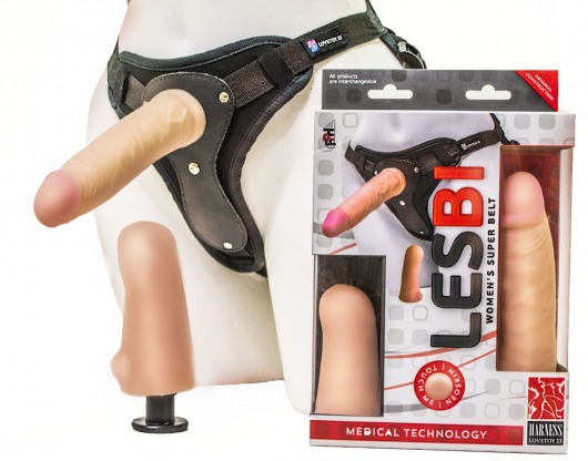 Телесный страпон Harness LESBI с вагинальной пробкой - 16,5 см. - LOVETOY (А-Полимер) - купить с доставкой в Кисловодске