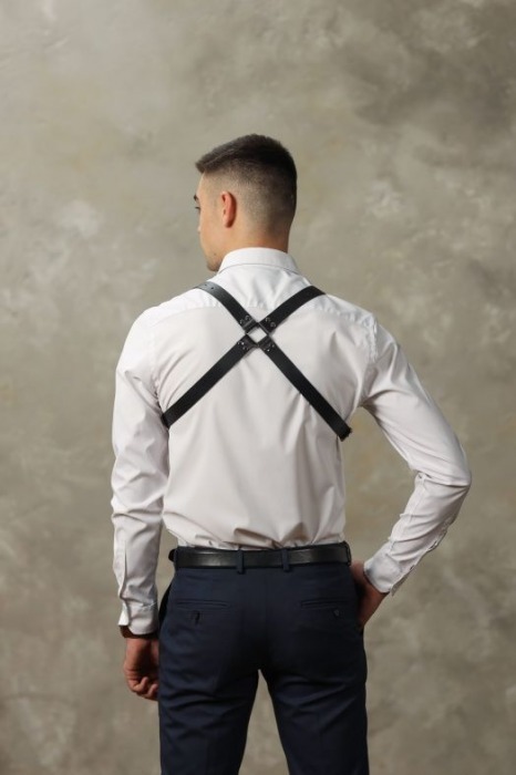 Черная мужская кожаная портупея №4 - БДСМ Арсенал - купить с доставкой в Кисловодске