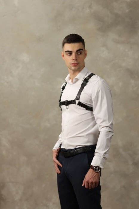 Черная мужская кожаная портупея №4 - БДСМ Арсенал - купить с доставкой в Кисловодске