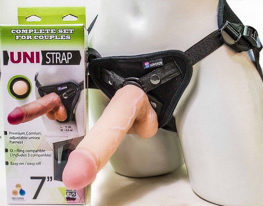 Страпон-унисекс с двумя насадками UNI strap 7  Harness - 19 и 16 см. - LOVETOY (А-Полимер) - купить с доставкой в Кисловодске